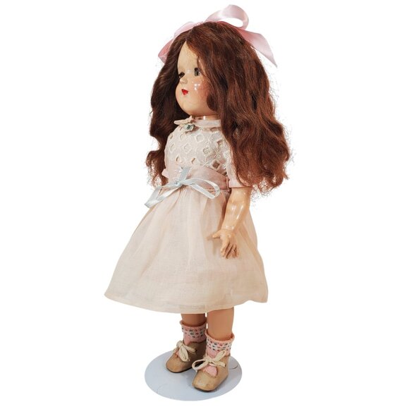 Vintage 1950's Ideal Toni Doll P-91 15" Brunette Hard Plastic. Sleep Eyes. Stand - Picture 3 of 10